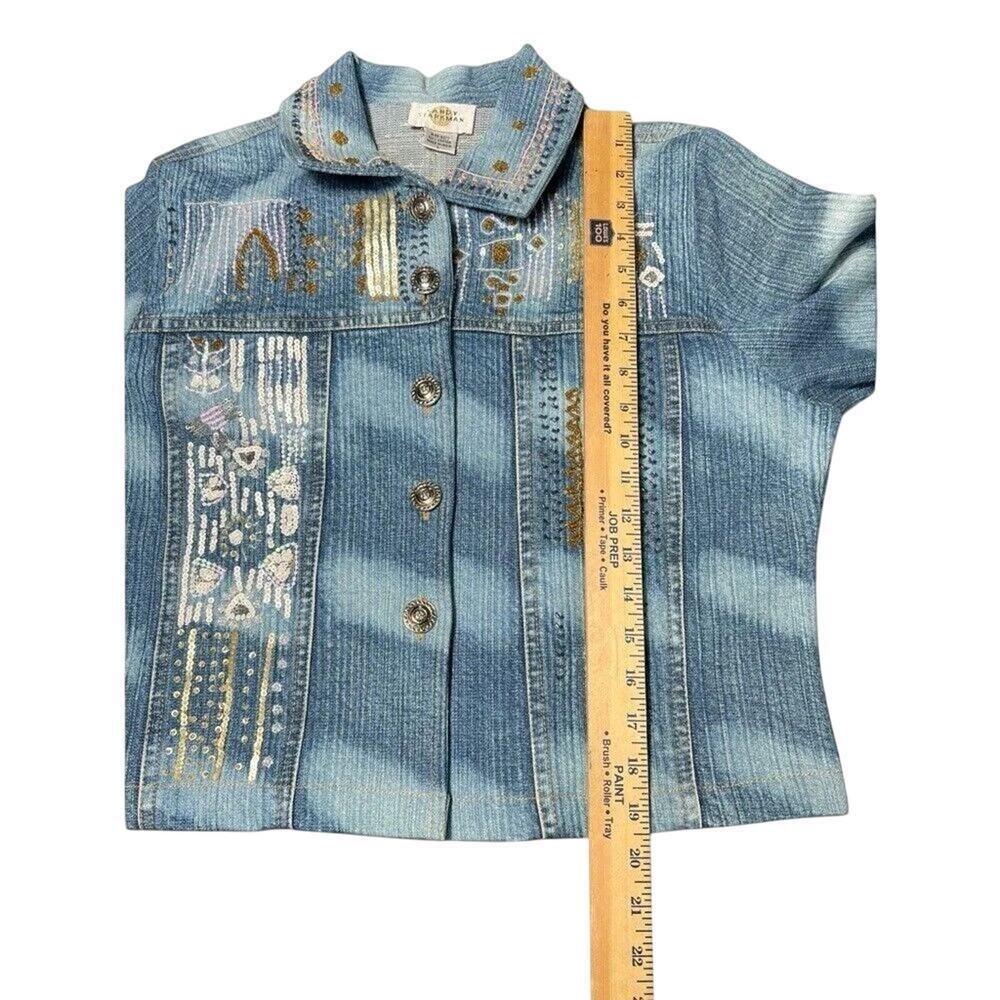 Sandy Starkman Hand Embroidered Denim Jacket Women’s L Boho Artsy Wearable Art - Picture 8 of 10